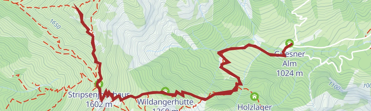 Route map: Von der Griesner Alm zum Stripsenkopf